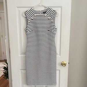 Tommy Hilfiger Navy and White Striped Midi Dress